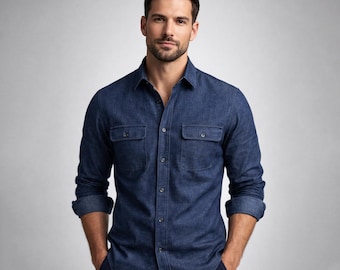 Herren Baumwoll-Denim-Vollarmhemd | Indigo, Hellblau, Olive Lässiger Button Down
