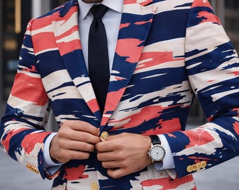 Blazer a medida para hombre, chaqueta con estampado abstracto, blazer de lona a medida, blazer de diseño llamativo, blazer moderno con pinceladas, blazer de fiesta