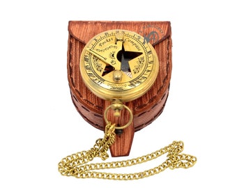 Nautical Brass Star Design Unique Compass with Leather Case Maritime Antique Directional Pocket Working Compass Anniversary, Birthday Gift