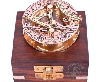 Nautical Brass Unique Sundial Compass with Anchor Wooden Box Personalize Maritime Vintage Compass Gift For Anniversary, Birthday, Mother day