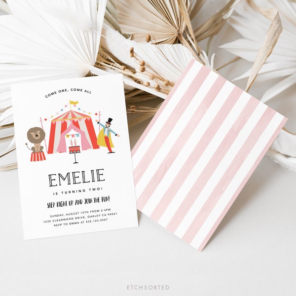 Carnival Invitation Template, Circus Party Invite template, girl Birthday Invite, Carnival Theme Editable birthday invitation #ES003