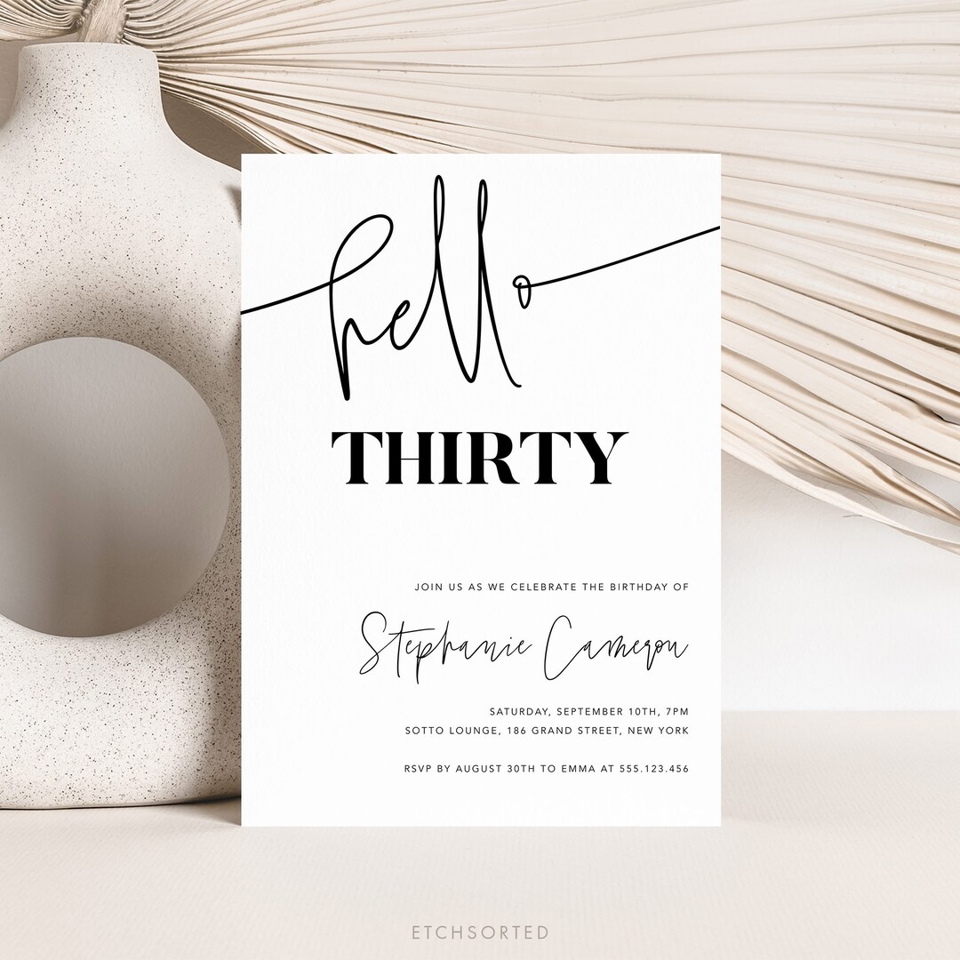 30th Birthday Invitation Template, Hello Thirty Party Invite, 30th Party Invitation Template ...