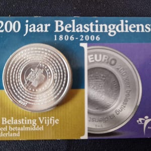 Carta con monete in argento massiccio da 5 euro – Edizione commemorativa dei 200 anni dell'amministrazione fiscale olandese