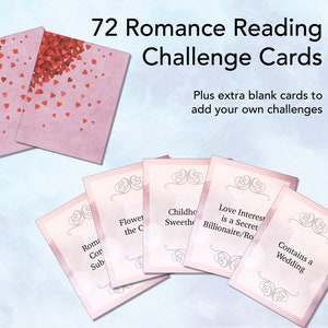 Cartes de défi de lecture romantique imprimables, jeu de défi TBR