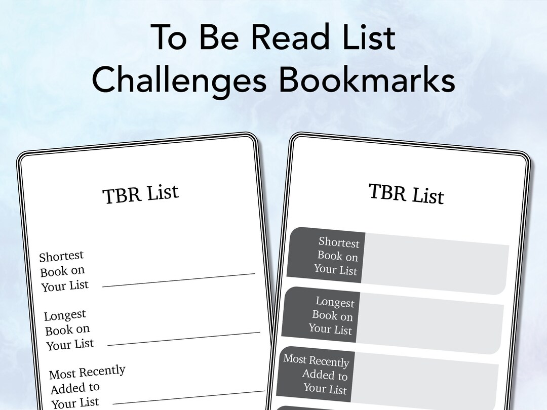 Printable to Be Read TBR List Challenges Bookmarks Etsy