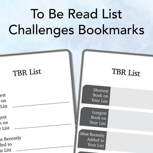 Printable To Be Read (TBR) List Challenges Bookmarks