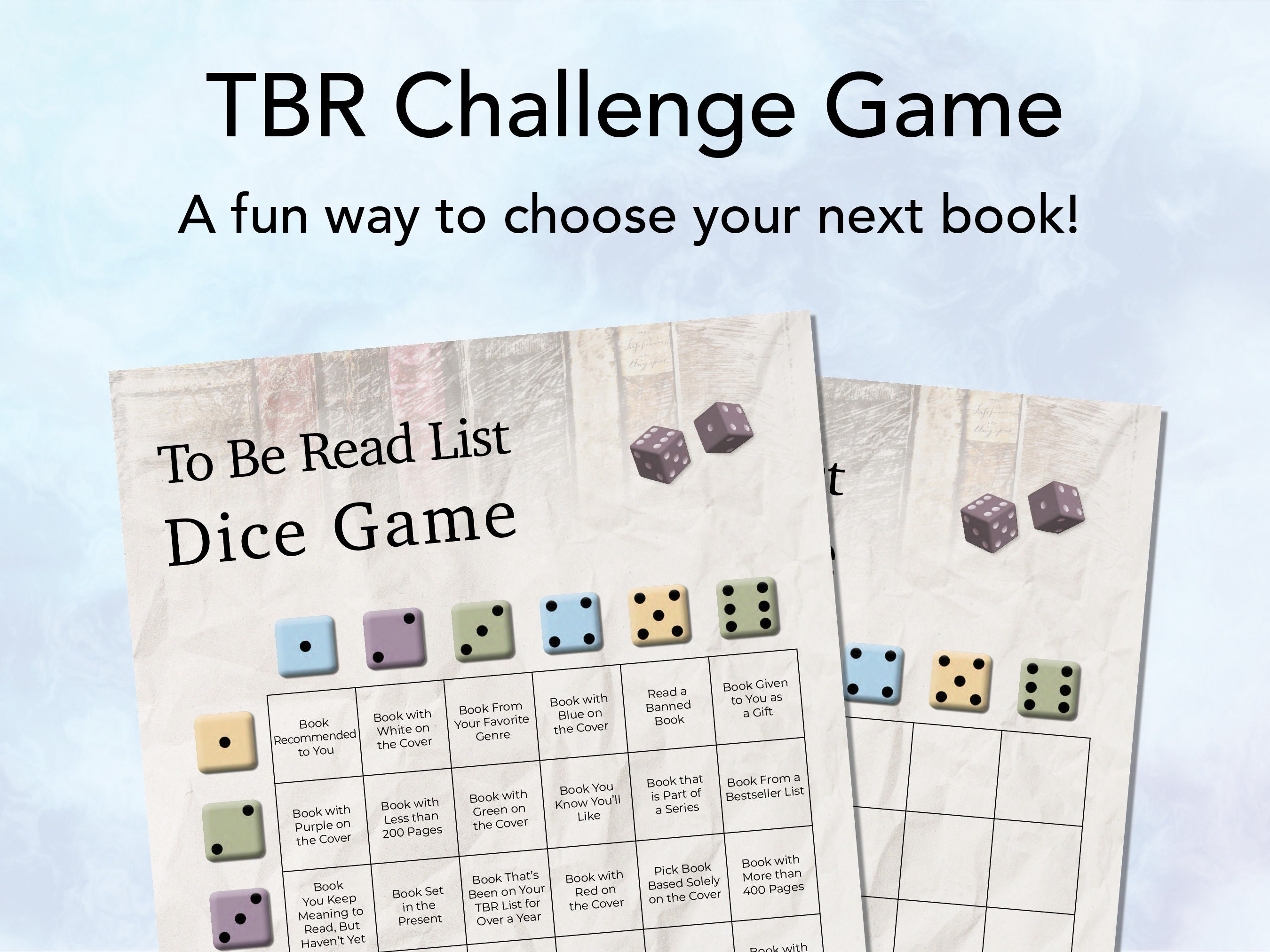 TBR List Reading Challenge Dice Game