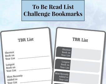 Printable To Be Read (TBR) List Challenges Bookmarks