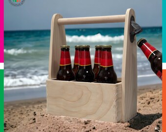 Porta cerveza de madera de pino artesanal (paquete de 6) / Regalo para él