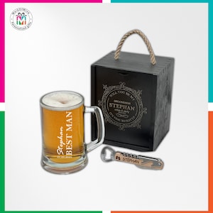 Regalo de cumpleaños personalizado para amantes de la cerveza / taza de cerveza grabada / caja de madera / regalo para novio / vaso de cerveza grabado / para hombre / él / papá / padrino de boda