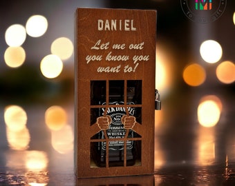 Caja de regalo de whisky personalizada / Jaula para alcohol / Grabado personalizado / Decoración de bar para cuevas de hombres