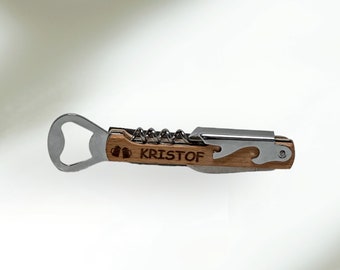 Abridor de botellas de madera grabado / Regalo personalizado para él