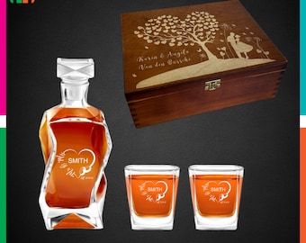 Decantador de whisky grabado / Regalo de boda personalizado con caja de madera
