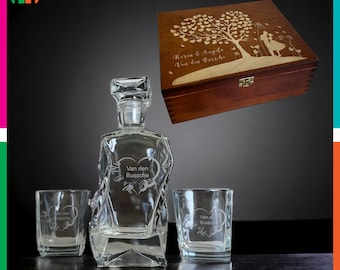Decantador de whisky grabado / Regalo de aniversario personalizado en caja de madera