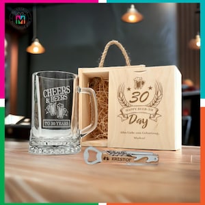 Regalo de cumpleaños personalizado para amantes de la cerveza / Jarra de cerveza grabada / Caja de madera / Regalo para novio / Vaso de cerveza grabado / Para hombre / Él / Papá / Padrino de boda