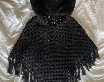 Hooded Poncho with Horns Pattern