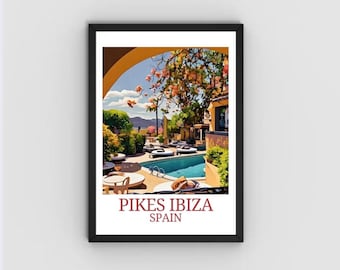 Pikes Ibiza Print: Club Tropicana Beach Bar, Colorful Style (A4 Print)