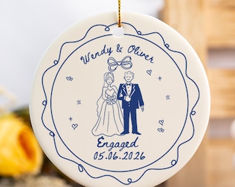 Personalized Engagement Ornament 2026, Custom Ceramic Ornament for Couple, Wedding Gift for Newlyweds, Engaged Bauble, Christmas Gift