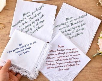 Personalized Embroidered Wedding Handkerchief, Bride Hankie, Happy Tears Gift, Mother & Father of the Bride Gifts, Bridal Handkerchief Gift