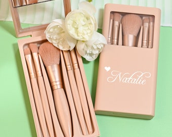 Custom Makeup Brush,Personalized Makeup Brushes Set with Box,Bridesmaid Gift,Gift for Her,Maid of Honer Gift,Travel Makeup Brushes,Mom Gift