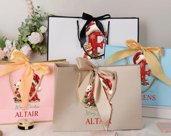 Custom Name Christmas Gift Bag, Personalized Initial Merry Christmas Gift Bag, Christmas Gifts for Family, Christmas Eve Gifts Bag