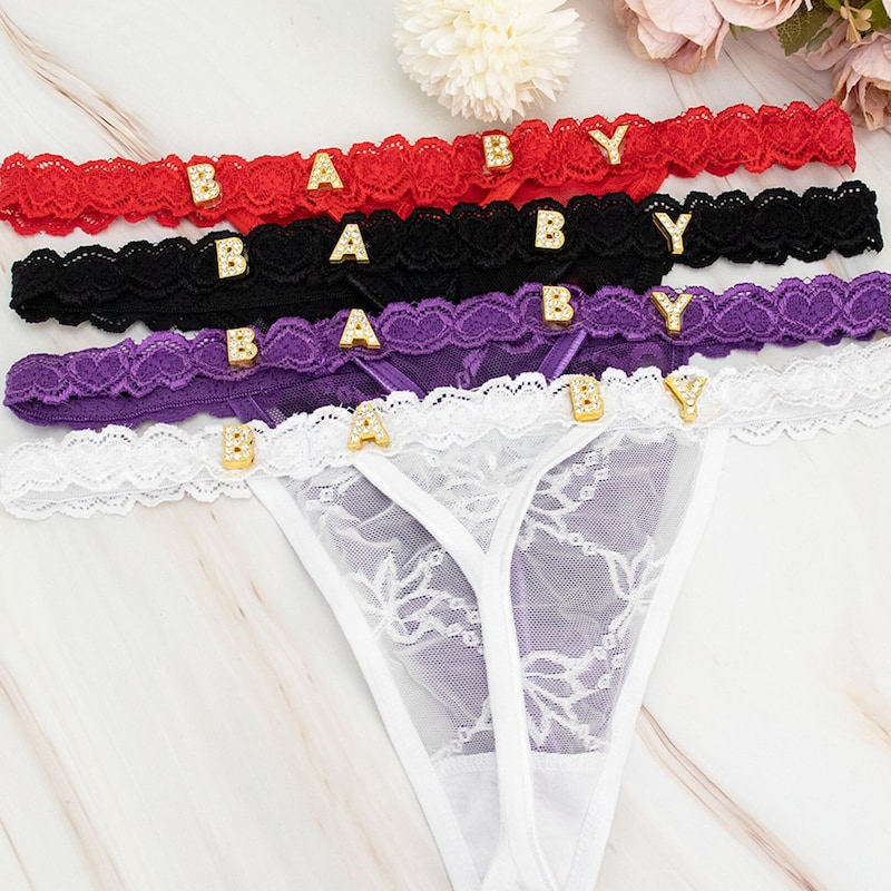 Custom Name Thong, Personalized Thong with Name, Lace Thong, Crystal Name Lingerie, Name G-Strings, Anniversary Gifts, Valentine's Day Gifts