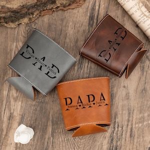 Glacière en cuir personnalisée pour papa, cadeau de fête des pères avec prénoms d'enfants, porte-canette de bière gravé, cadeaux d'anniversaire pour papa, cadeaux pour grand-père