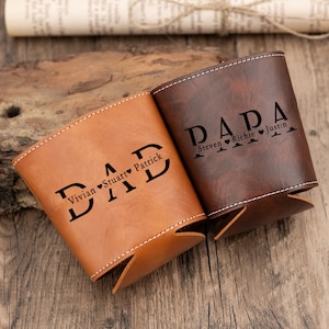 Glacière en cuir pour papa, cadeau personnalisé pour la fête des pères avec prénoms d'enfants, porte-canette de bière en cuir gravé pour lui, cadeau d'anniversaire pour grand-père