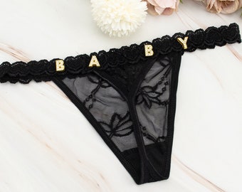 Name Thong,Custom Lace Thongs,Personalised Valentine's Day Gift For Her,Crystal Letter Name Thong For Her,Gift for Girlfriend,Gift for Wife