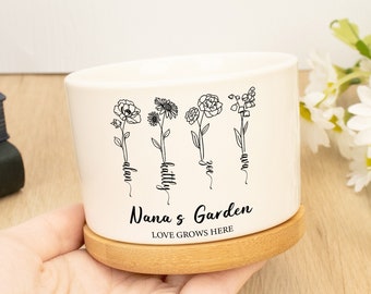 Pots de fleurs de naissance personnalisés, cadeaux de fête des mères, art familial, cadeau pour les amateurs de jardinières, cadeau pour grand-mère, pot de fleur pour elle, cadeaux d'anniversaire de maman