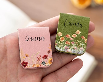 Personalized Leather Magnetic Bookmark, Flower Bookmark with Name, Book Lover Gift, Birthday Gift, Bridesmaid Gift, Christmas Gifts for Her