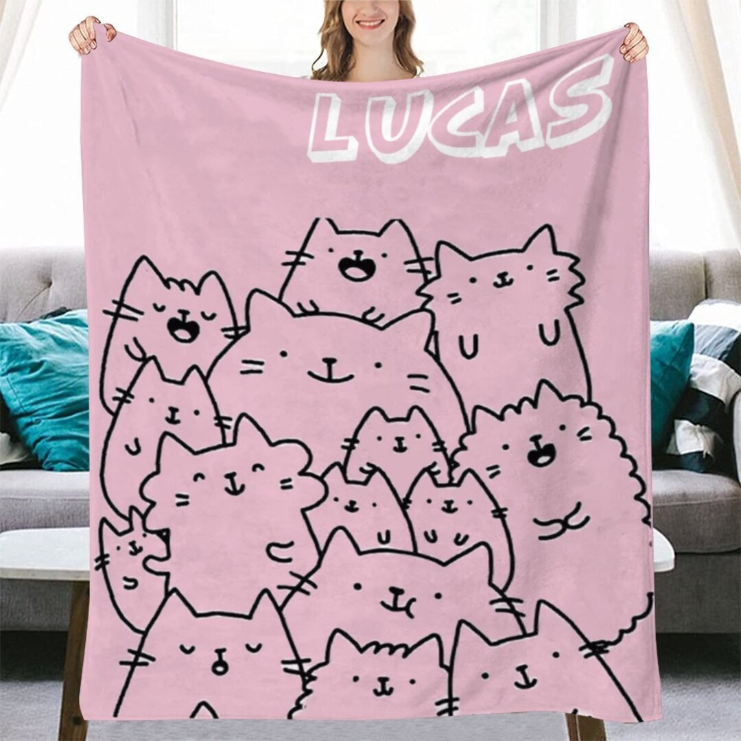 Custom Name Blanketcute Cat Blanketpersonalized Name Blanket Etsy