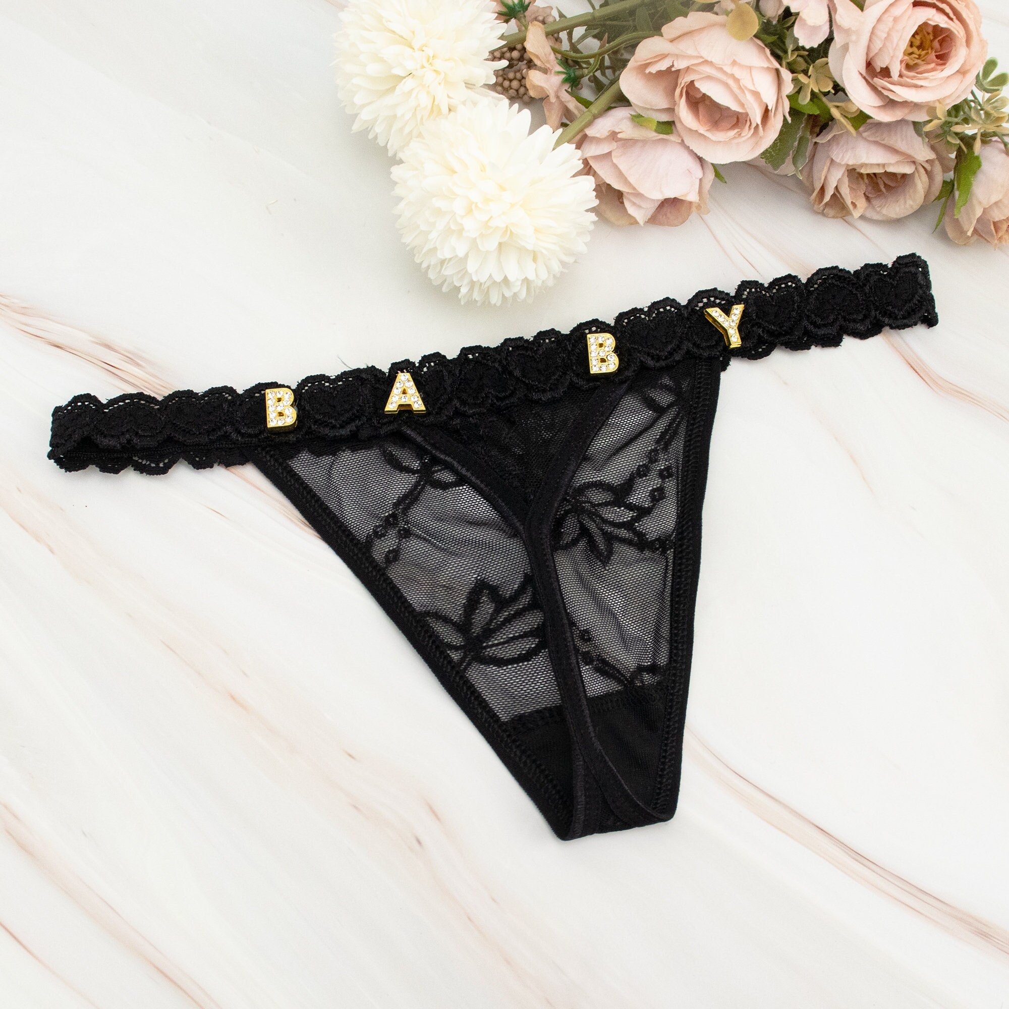  LeDiYouGou Personalized Letter Sexy Lace Thong Panties