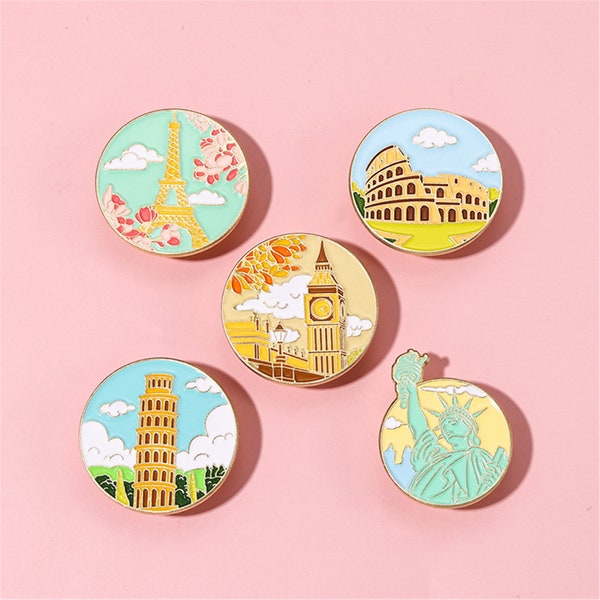 Architectural landscape pin famous buildings pins set label pin hard cute kawaii funny Birthday gift for her anime enamel pins for jeans