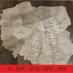 Map of Poland digital file, Map of Poland, Laser Ai dxf sfg pdf eps