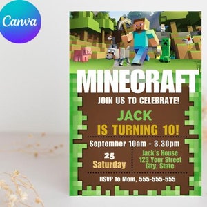 Invitations d'anniversaire Minecrafter | Taille 5X7 | Invitation d'anniversaire de jeu vidéo | carte d'anniversaire | Anniversaire Fille Garçon