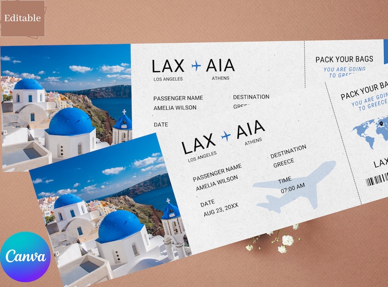 Editable Airline Ticket Template: Surprise Vacation Gift (canva) - Etsy