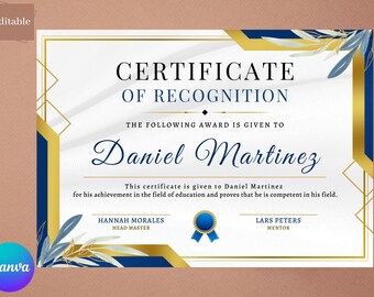 Certificate of Recognition Template| Certificate of Recognition | Certificate Template | Certificate Editable Template |Certificate Template
