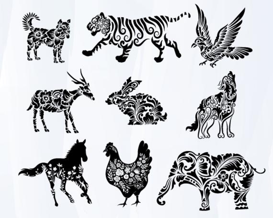 Floral Animals SVG Bundle, Flowers Animal Svg, Animal Silhouette Svg ...