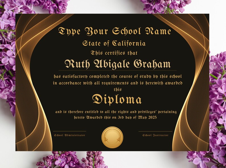 Editable High School Diploma Printable Homeschool Diploma Etsy