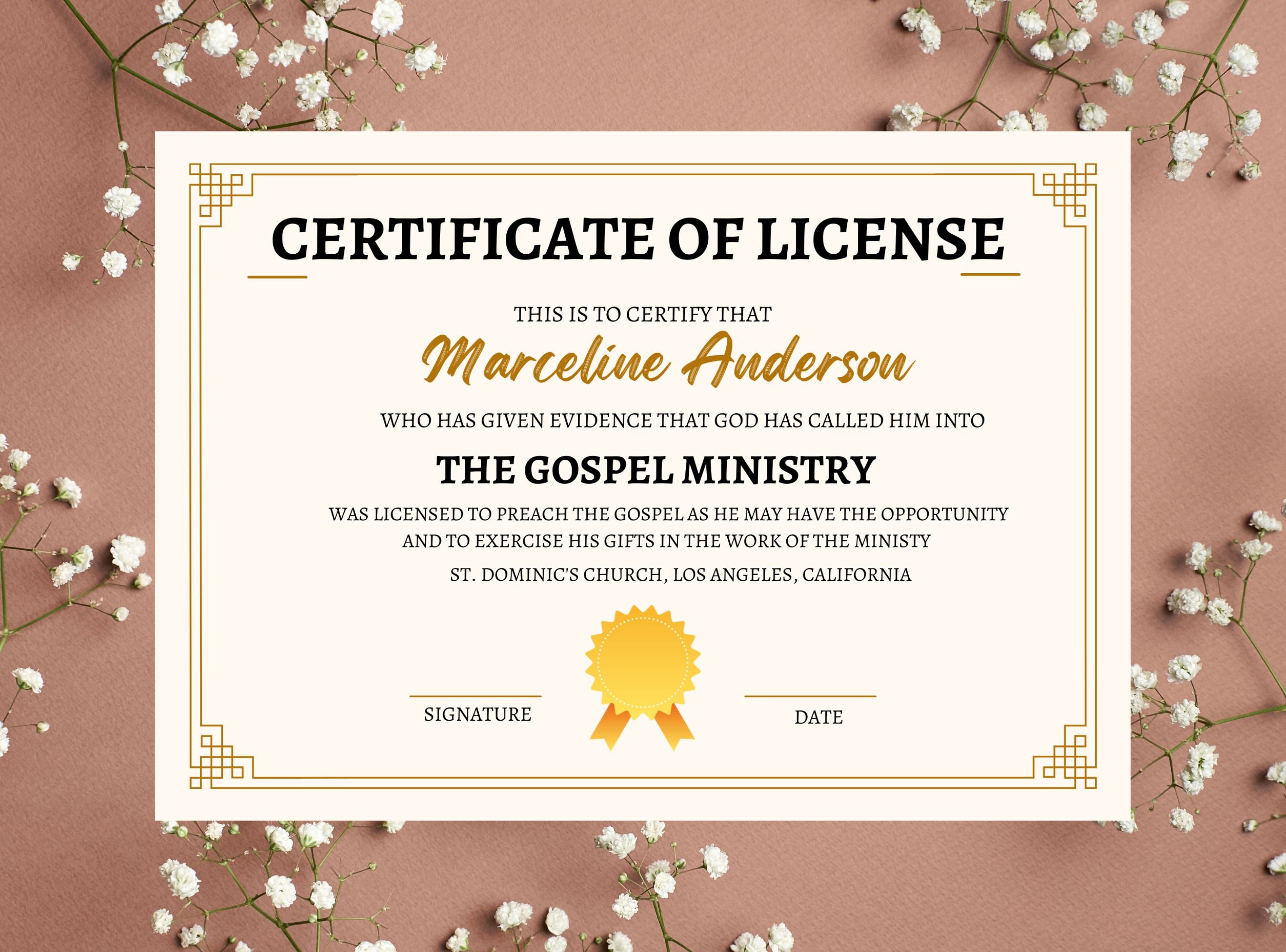 Editable Minister License Certificate Template (PDF) - Etsy