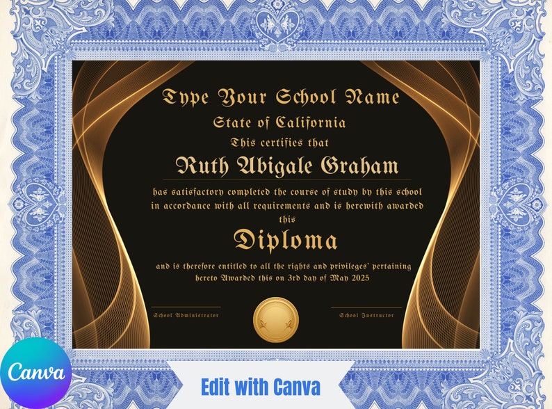 Editable High School Diploma Printable Homeschool Diploma Template ...