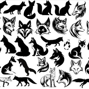 Lot de Svg de renard, lot de cliparts renard, silhouette de renard, lot de tête de renard, svg silhouette animaux de la forêt, téléchargement immédiat, usage commercial