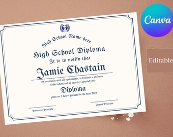Editable High School Diploma Template Printable Homeschool Diploma GED Diploma Fake High School Diploma