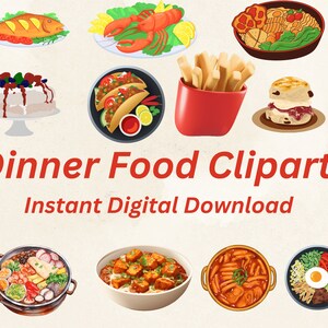 Clipart de jantar, clipart de refeições de jantar, imagens de menu de jantar, burrito, hambúrguer, peixe, sublimação de comida de jantar, uso comercial, arte digital