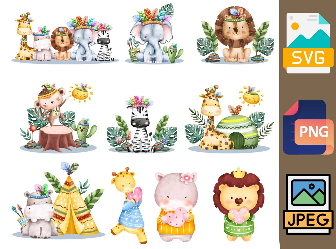 Safari Animals SVG Safari Svg Watercolor Safari Animals Clipart Cute