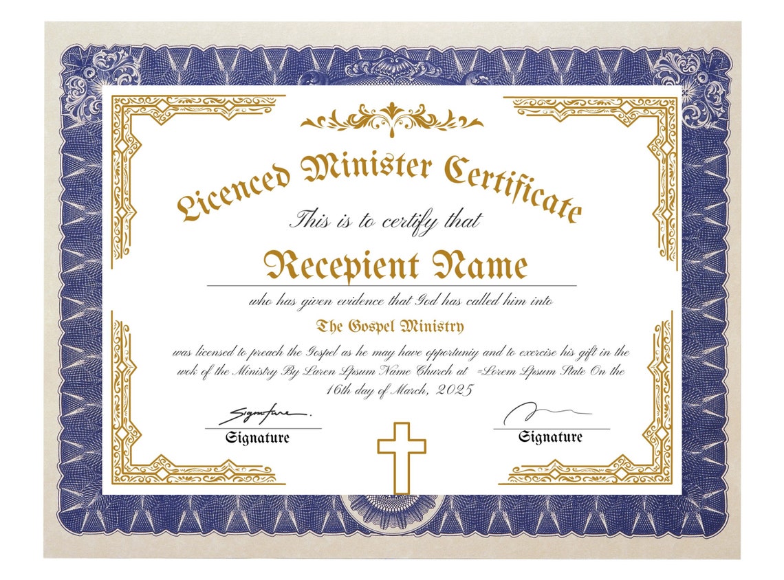 Editable Licensed Minister Certificate Template Printable Vintage Editable Licensed Minister Certificate Template Printable Vintage
