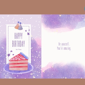 Carte imprimable joyeux anniversaire | Carte d'anniversaire imprimable violette | Téléchargement instantané PDF | Carte imprimable| Carte de lettrage