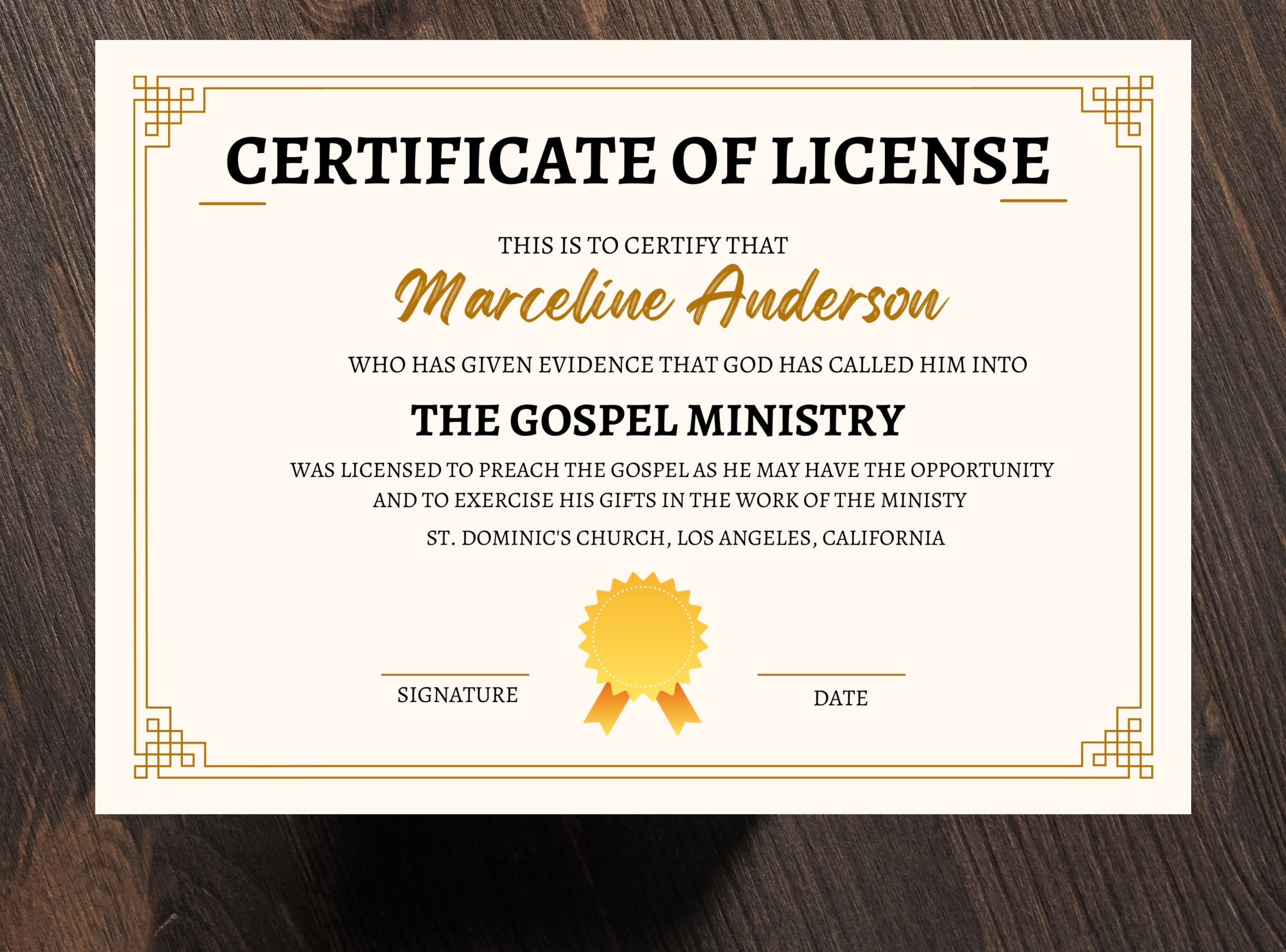 Editable Minister License Certificate Template (PDF) - Etsy