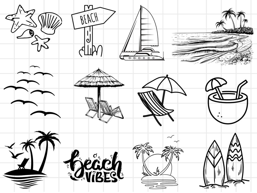 Beach SVG Bundle: Summer Clipart, Cricut Cut Files (digital Download ...